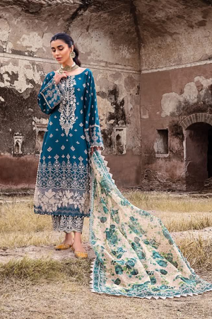Chikankari cotton embroidered unstitched 3pc